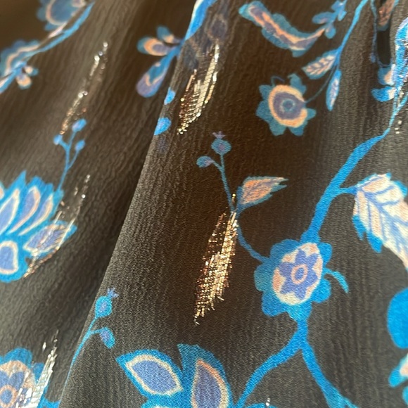 Rebecca Taylor Sleeveless Metallic Print Silk Top in Blue & Black Size 0 - Picture 2 of 11